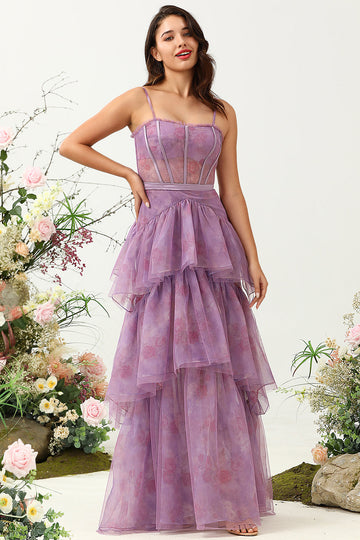 Sangles Spaghetti en Tulle Violet Corset Robe de demoiselle d’honneur
